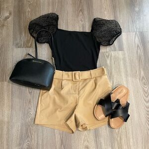 Khaki Shortie High Rise Tailored style Shorts (SHORTS ONLY)
